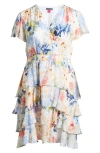Vince Camuto Floral Tiered Chiffon Cocktail Dress In Ultra White