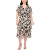 Vince Camuto Floral Tiered Flutter Sleeve Midi Dress