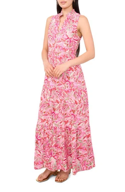 Vince Camuto Floral Tiered Linen Blend Maxi Dress In Flamingo Pink
