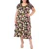 Shop Vince Camuto Floral Tiered Midi Dress In Rich Black