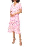 Vince Camuto Floral Print Flutter Sleeve Tiered Ruffle Midi Dress In Violet Blush