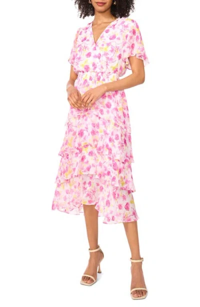 VINCE CAMUTO VINCE CAMUTO FLORAL TIERED MIDI DRESS