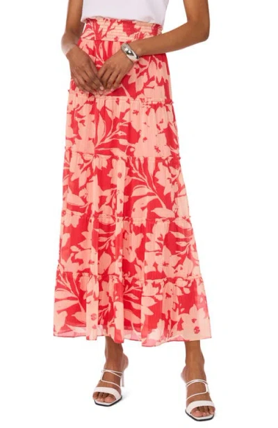 Vince Camuto Floral Tiered Smocked Waist Maxi Skirt In Cayenne