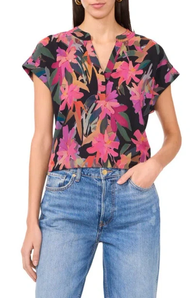 Vince Camuto Floral Top In Rich Black