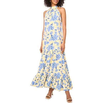 Vince Camuto Floral Trapeze Dress In Serene Sky