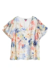 Vince Camuto Floral Tulip Sleeve Top In Ultra White
