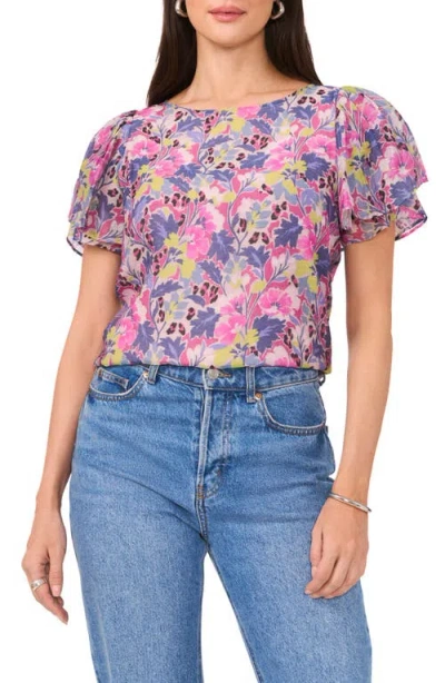 Vince Camuto Floral Tulip Sleeve Top In Violet Blush