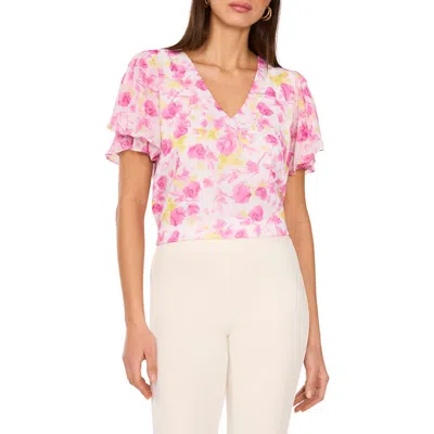 Vince Camuto Floral Tulip Sleeve Top In Violet Blush