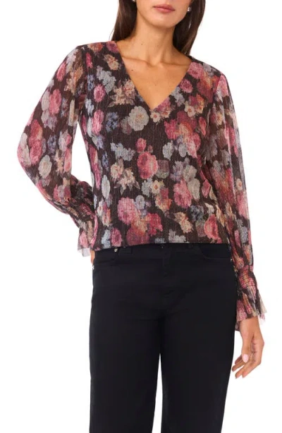 Vince Camuto Floral V-neck Flare Cuff Chiffon Top In Multi