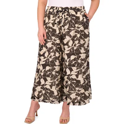 Vince Camuto Floral Wide Leg Drawstring Pants In Rich Black
