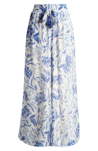 Vince Camuto Floral Wide Leg Drawstring Pants In Turtledove