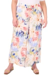 Vince Camuto Plus Size Floral Angled-hem Wide-leg Pants In Ultra White