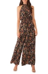Vince Camuto Womens Printed Chiffon Jumpsuit In Rich Black