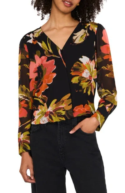 Vince Camuto Floral Wrap Front Top In Coral