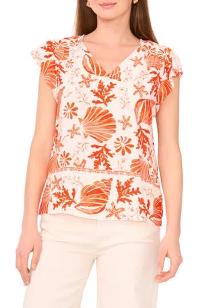 Vince Camuto Flutter Sleeve Challis Top In Red