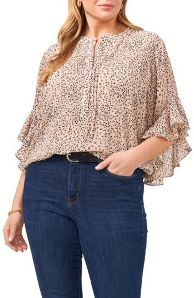 VINCE CAMUTO VINCE CAMUTO FLUTTER SLEEVE CHEETAH DREAMS PINTUCK TOP