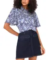 Vince Camuto Abstract Print Flutter Sleeve Button-up Shirt In Blue