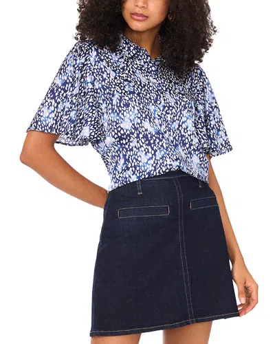 Vince Camuto Flutter Sleeve Collar Button Down Blouse In Blue