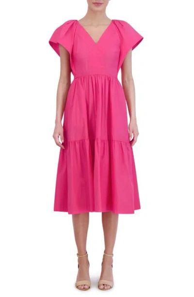 Vince Camuto Flutter Sleeve Cotton Midi Dress In Pink