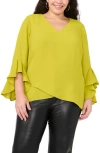 Vince Camuto Flutter Sleeve Crossover Georgette Tunic Top In Green Oasi
