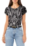 Vince Camuto Flutter Sleeve Mesh Top In Rich Black