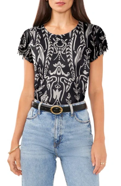 Vince Camuto Flutter Sleeve Mesh Top In Rich Black