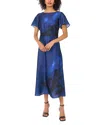 Vince Camuto Flutter Sleeve Round Neck Blouse In Blue