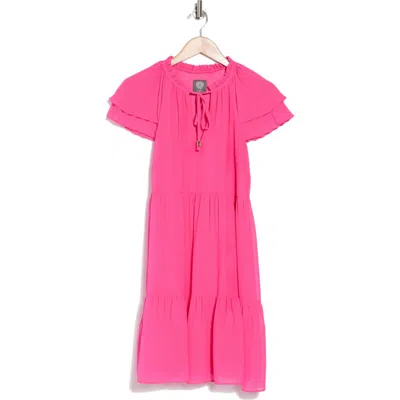 Vince Camuto Flutter Sleeve Tiered Chiffon Dress In Pink