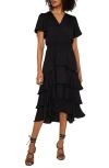Vince Camuto Flutter Sleeve Tiered Dress In Rich Black
