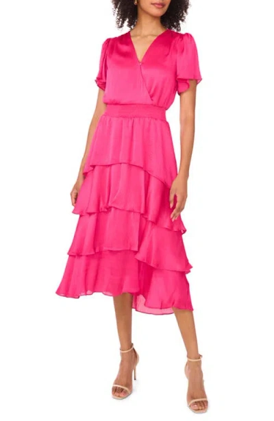 Vince Camuto Flutter Sleeve Tiered Midi Dress In Pink