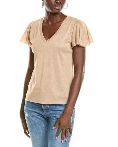 Vince Camuto Metallic Knit Flutter Sleeve Top In Gold