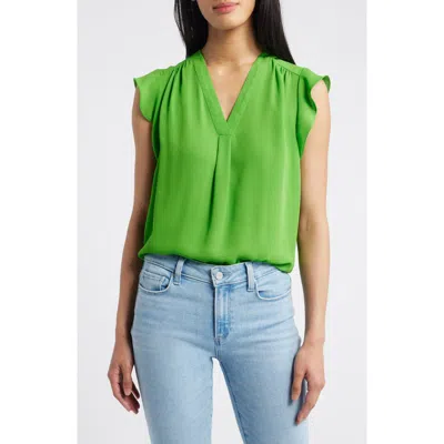 Vince Camuto Flutter Sleeve Top In Salted Lime