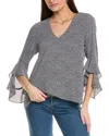 Vince Camuto Flutter Sleeve Tunic Blouse In Black