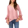 Vince Camuto Flutter Sleeve Tunic In Pink Shadow
