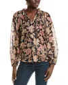 Vince Camuto Foil Pattern Peasant Blouse In Black