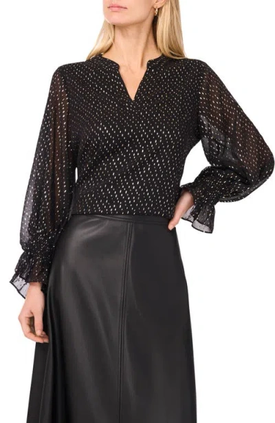 Vince Camuto Foil Print Chiffon Top In Black
