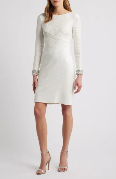 Vince Camuto Foil Wave Long Sleeve Knit Dress In White