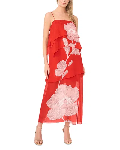 Vince Camuto Four Tier Overlay Midi Dress In Red