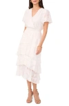 Vince Camuto Four Tiered Flutter Sleeve Chiffon Midi Dress In New Ivory