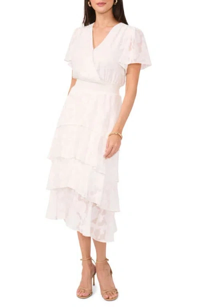 Vince Camuto Four Tiered Flutter Sleeve Chiffon Midi Dress In New Ivory