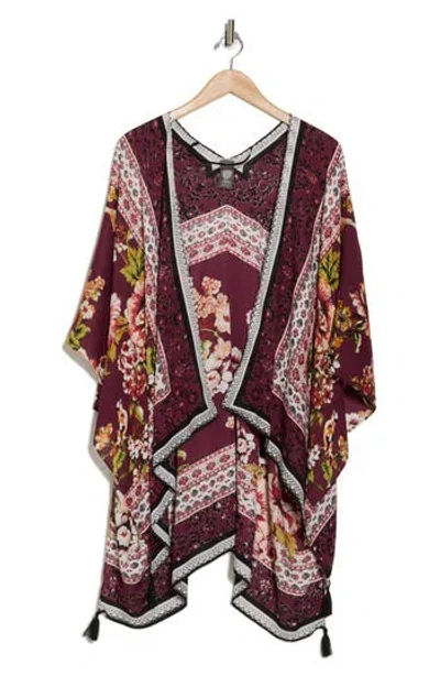 Vince Camuto Garden Bird Ruana In Plum