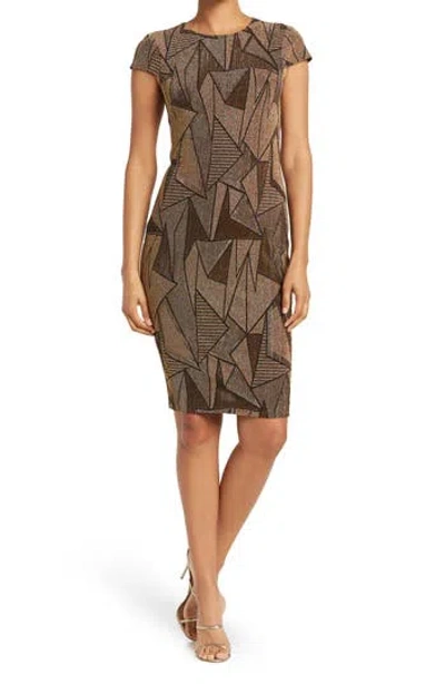 Vince Camuto Geo Metallic Knit Cap Sleeve Dress In Multi