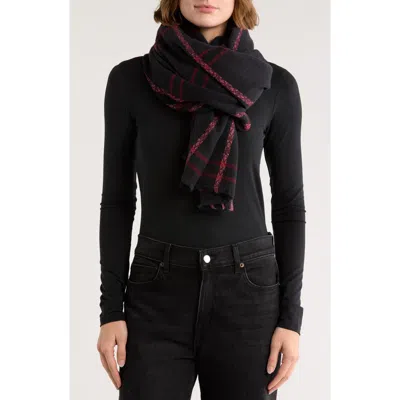 Vince Camuto Geo Pattern Fringe Square Scarf In Black