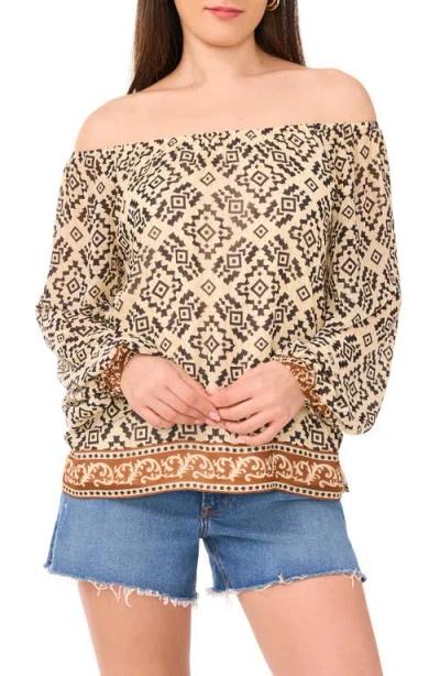 Vince Camuto Geo Print Off The Shoulder Top In Brown