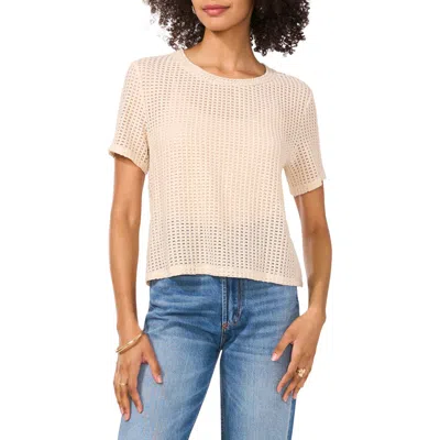Vince Camuto Geo Stretch Lace Short Sleeve Top In New Ivory