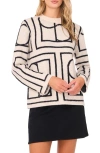 Vince Camuto Geometric Jacquard Crewneck Sweater In White