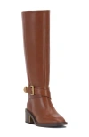 Vince Camuto Gini Wide-calf Buckled Knee-high Riding Boots In Whiskey Brown
