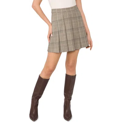 Vince Camuto Glen Plaid Pleated Stretch Miniskirt In Yellow