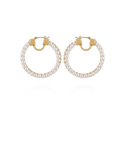 Vince Camuto Gold-tone Crystals Cultivated Pearl Hoop Earrings