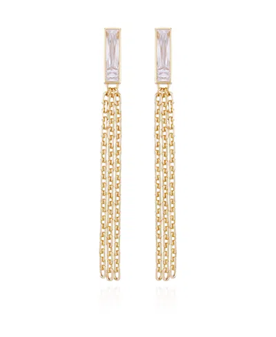 Vince Camuto Gold-tone Glass Stone Baguette Fringe Drop Earrings